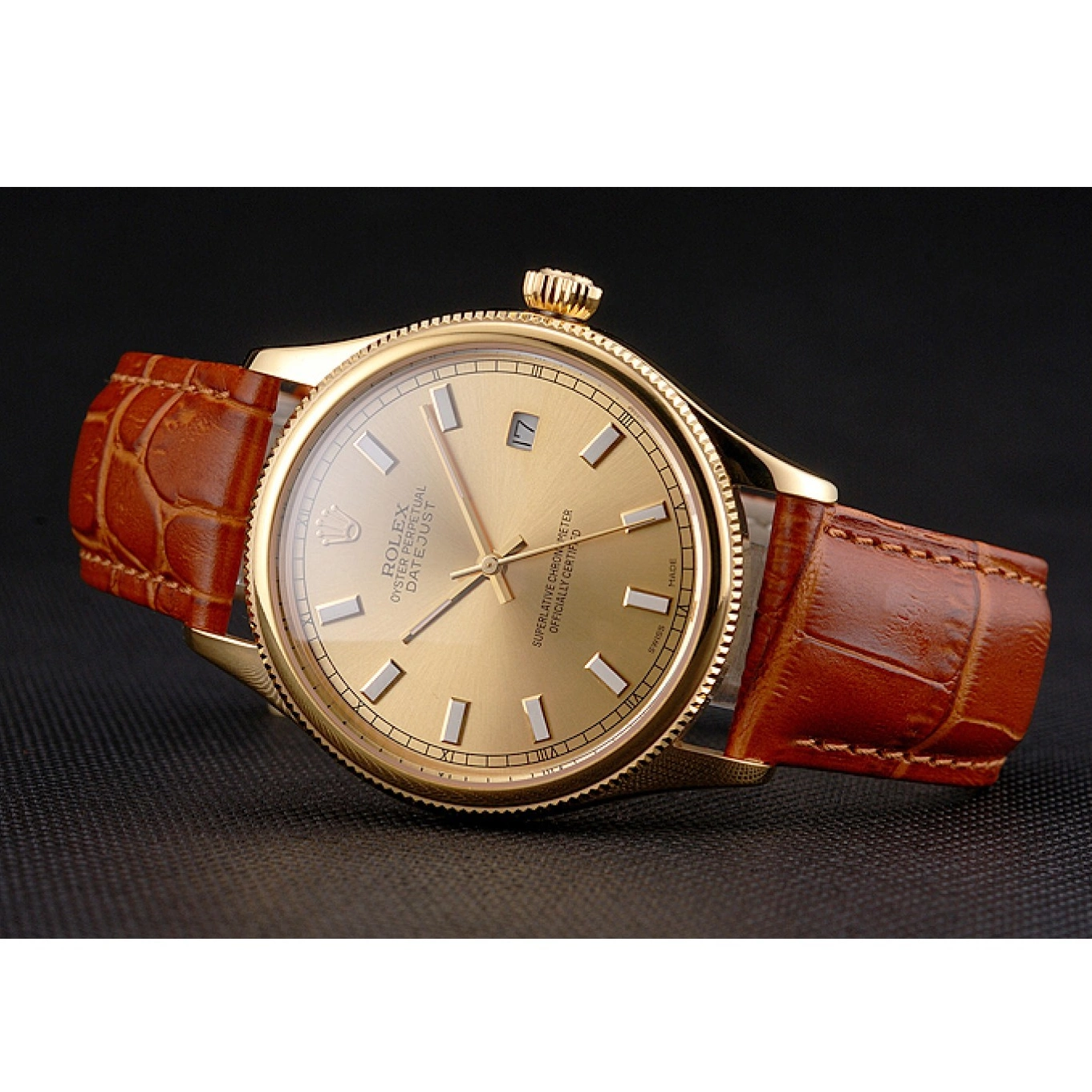 Good Copy Rolex Watches Light Brown Case Leather Dial Swiss Gold Gold Rolex Datejust Strap 0613